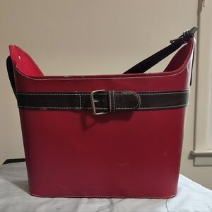 Red Shoulder Bag with Brown Strap